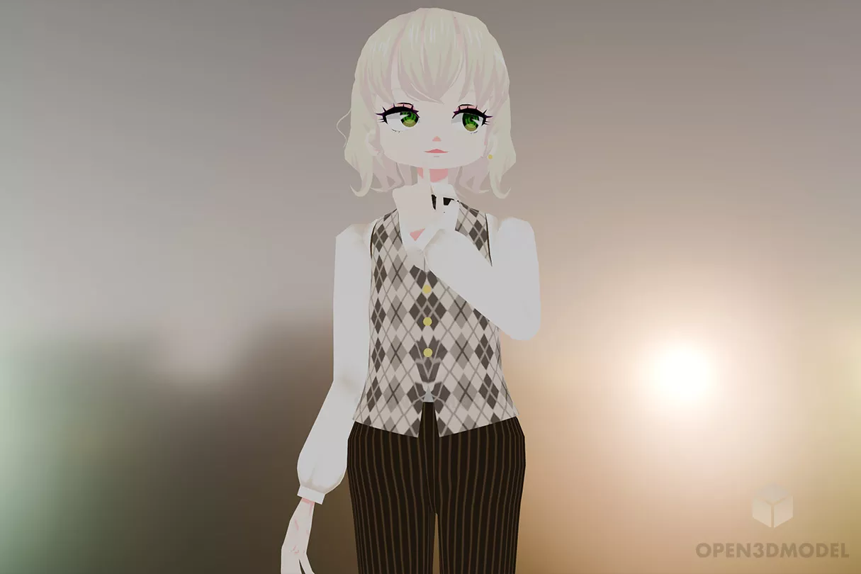 Young Office Girl Character Reading Paper 3d model