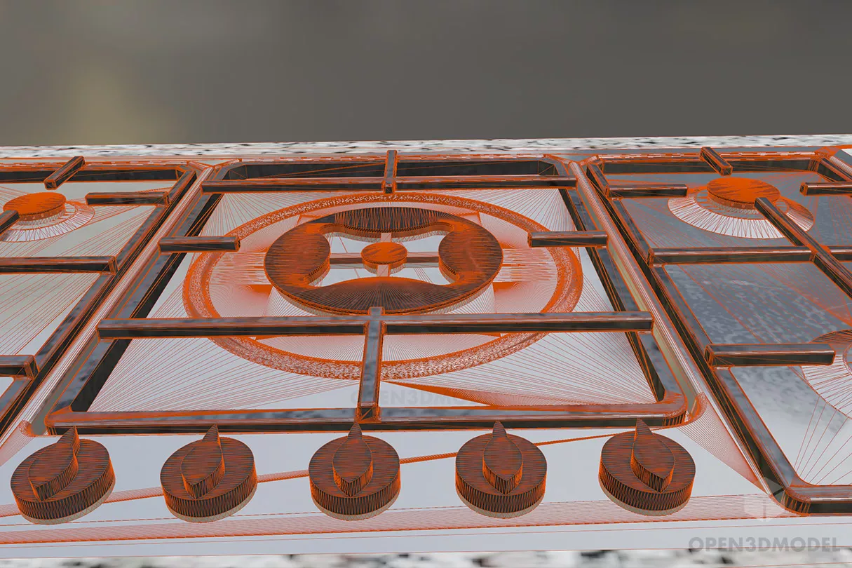 Typical Kitchen Gas Stove 3d model 2