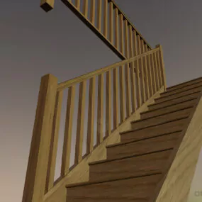Oak Wood Staircase For Home 3d model