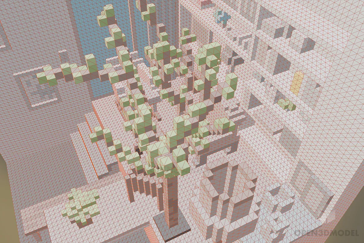 Pixel Furniture In Room Isometric 3d model 2