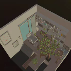 Pixel Furniture In Room Isometric 3d model