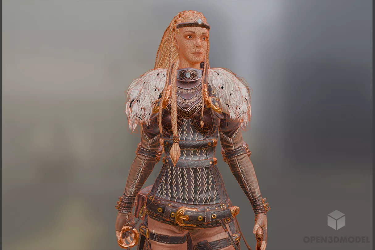 Native Girl Warrior Character 3d model 2