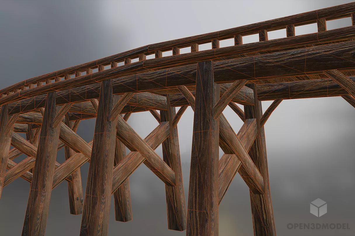 Medieval Wood Bridge 3d model 2