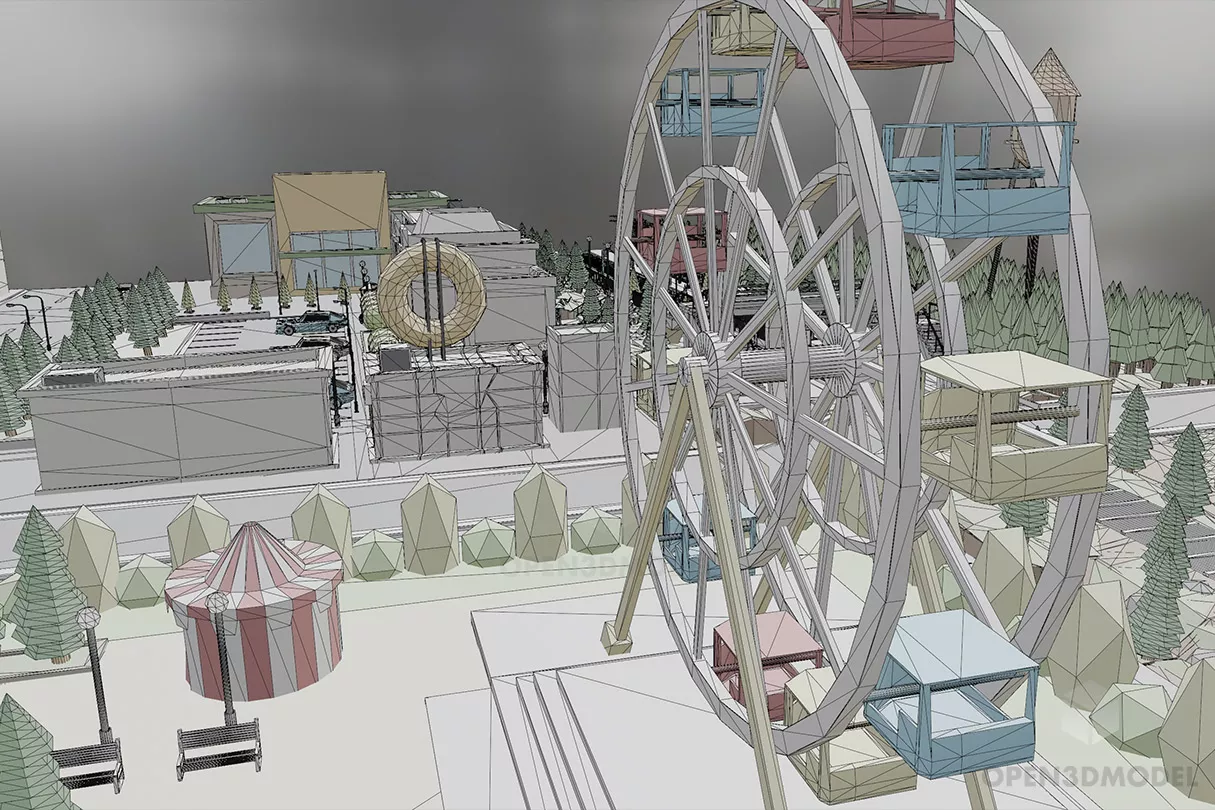 Lowpoly City With Building, Road 3d model 2
