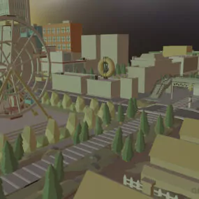Lowpoly City With Building, Road 3d model