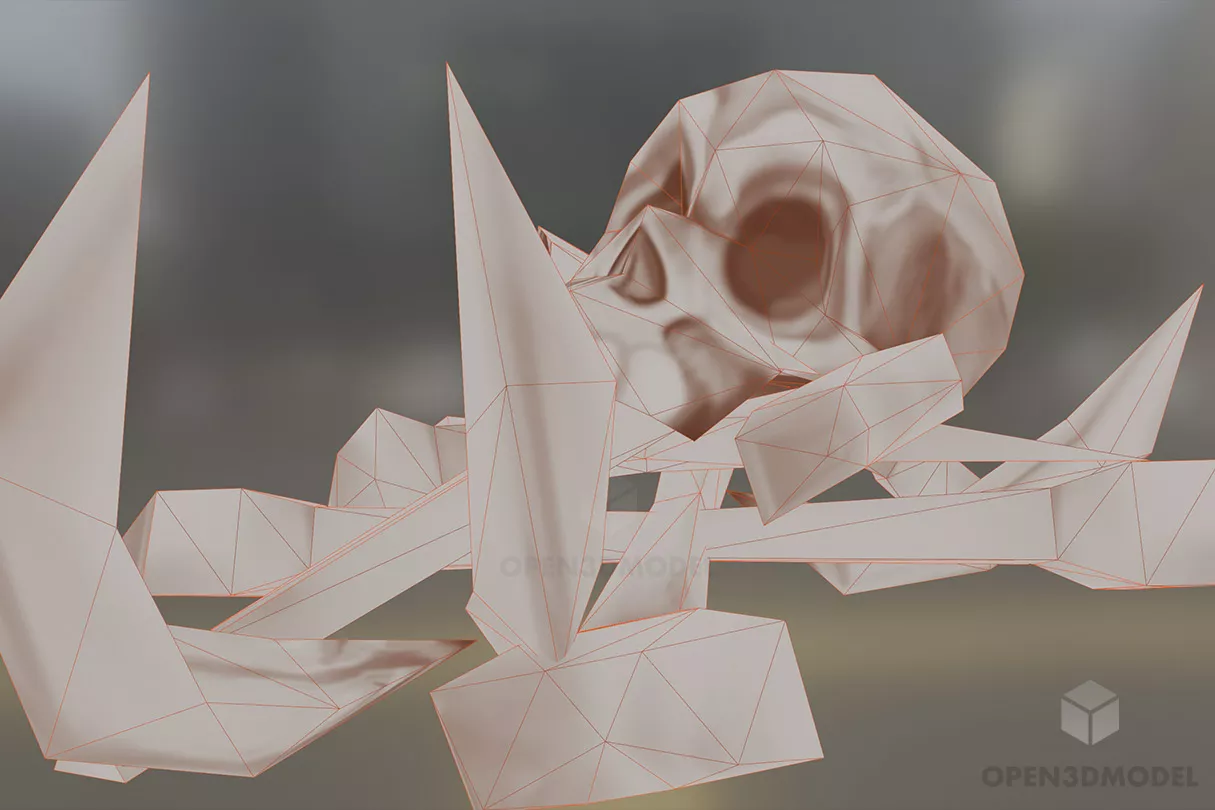 Cartoon Bone With Skull Character 3d model 2