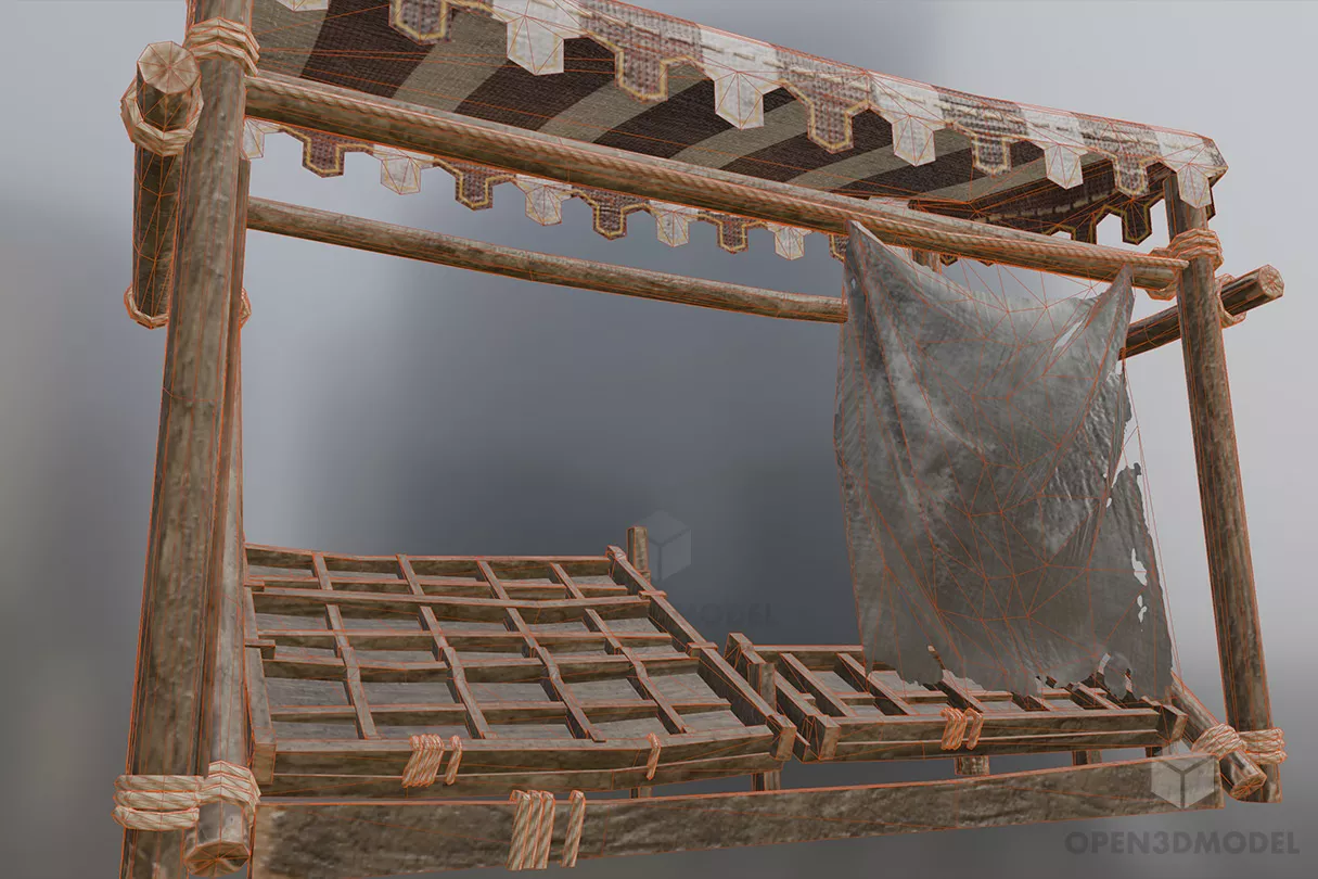 Vintage Outdoor Wood Shop With Cover 3d model 2