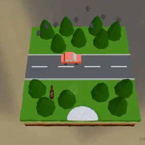 Cartoon Isometric Road With Pine Tree 3d model