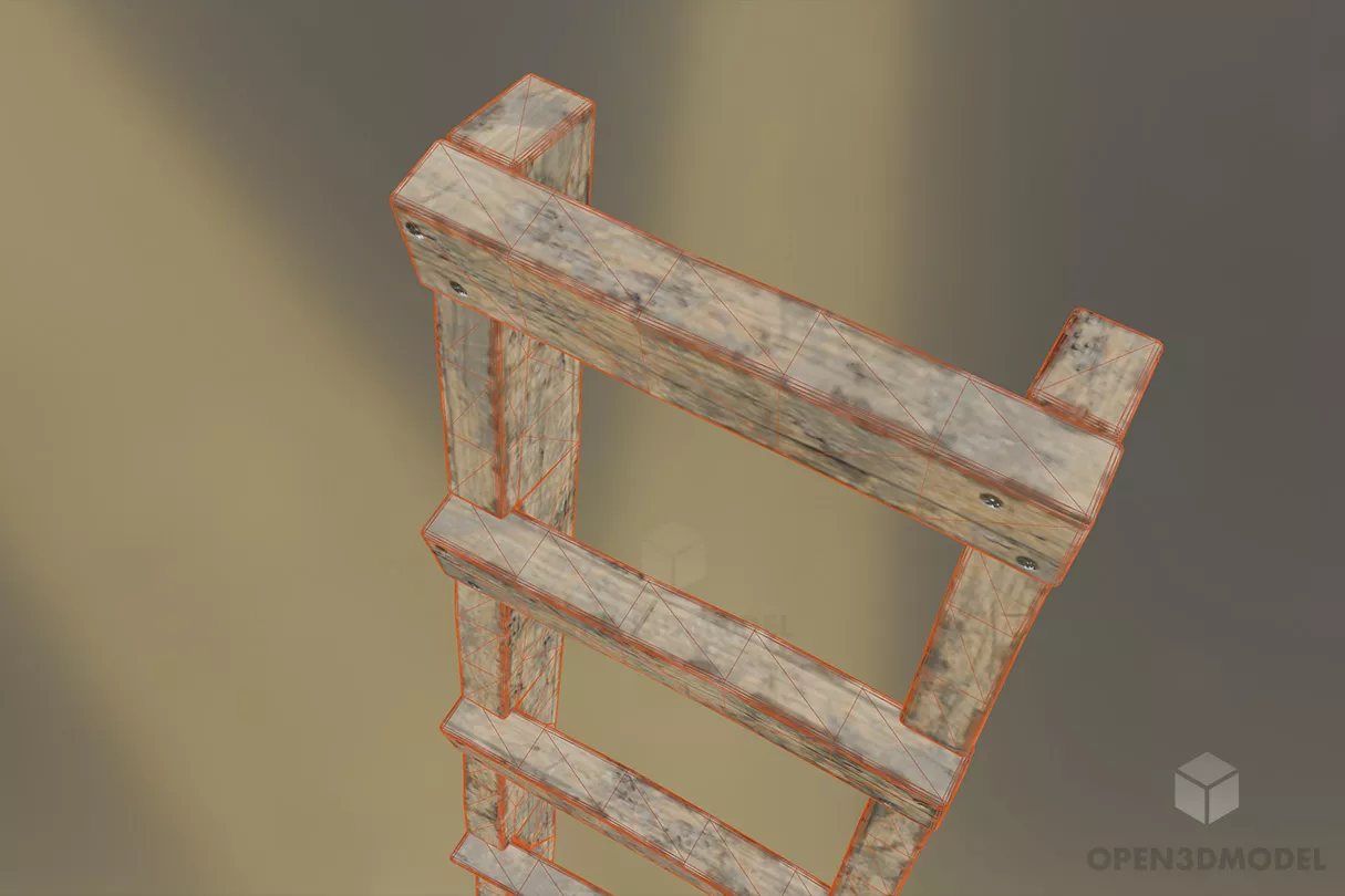 Wooden Ladder Stair 3d model 2