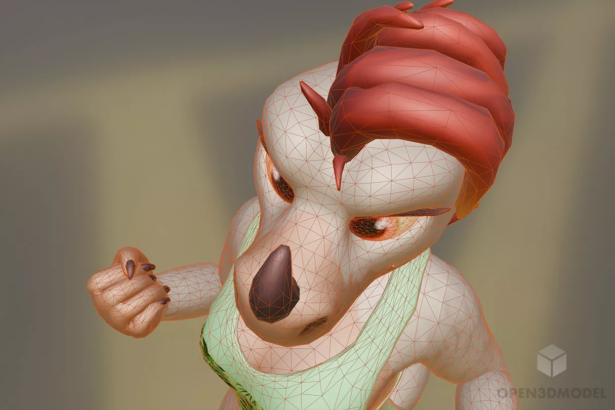 Hippo Female Cartoon Character 3d model 2