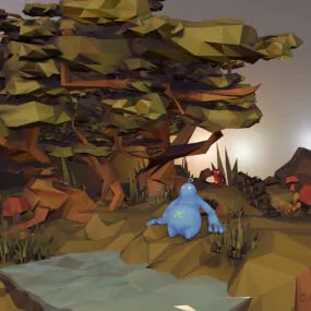 Forest Lowpoly Plant With Character 3d model