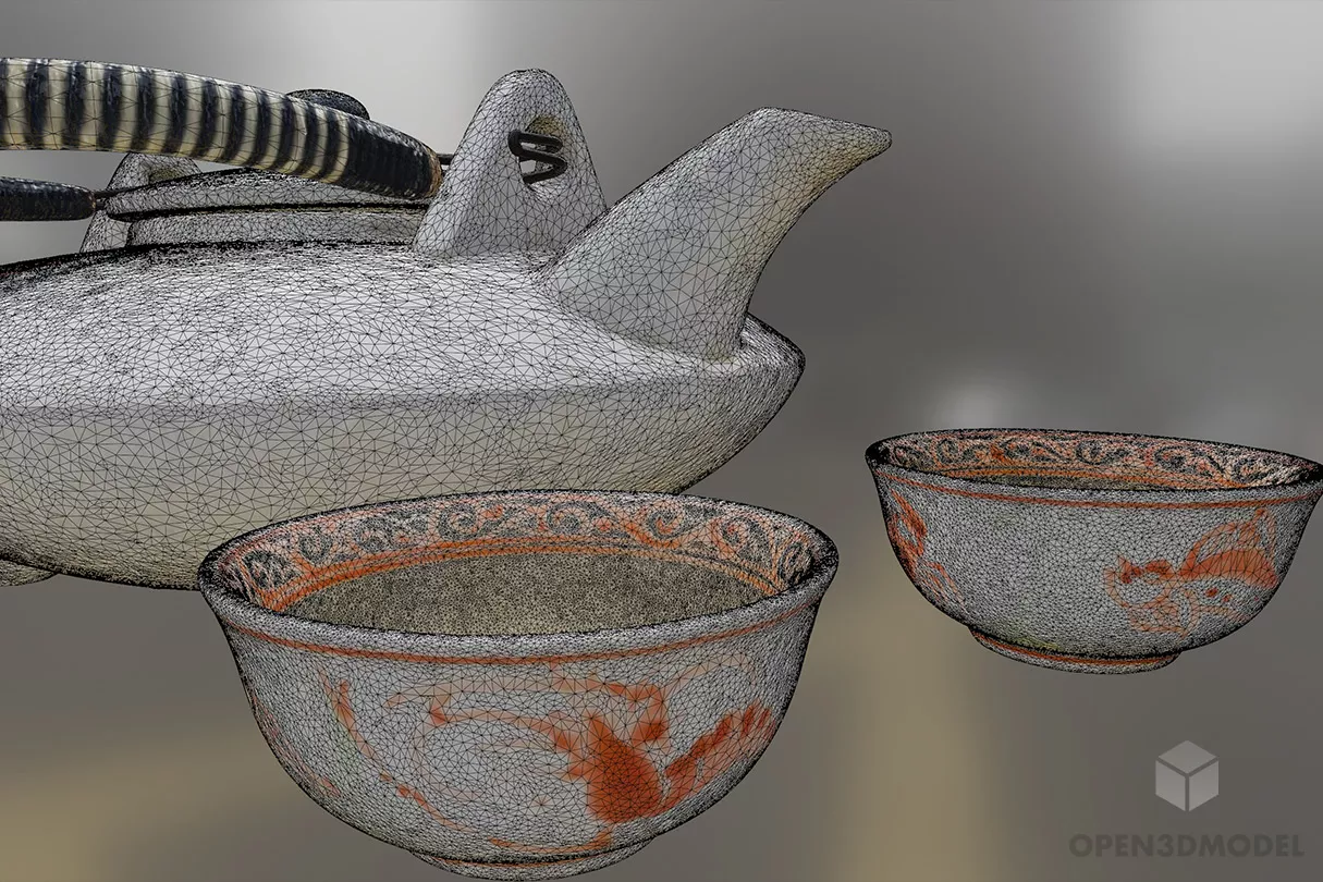 Chinese Porcelain Tea Set 3d model 2