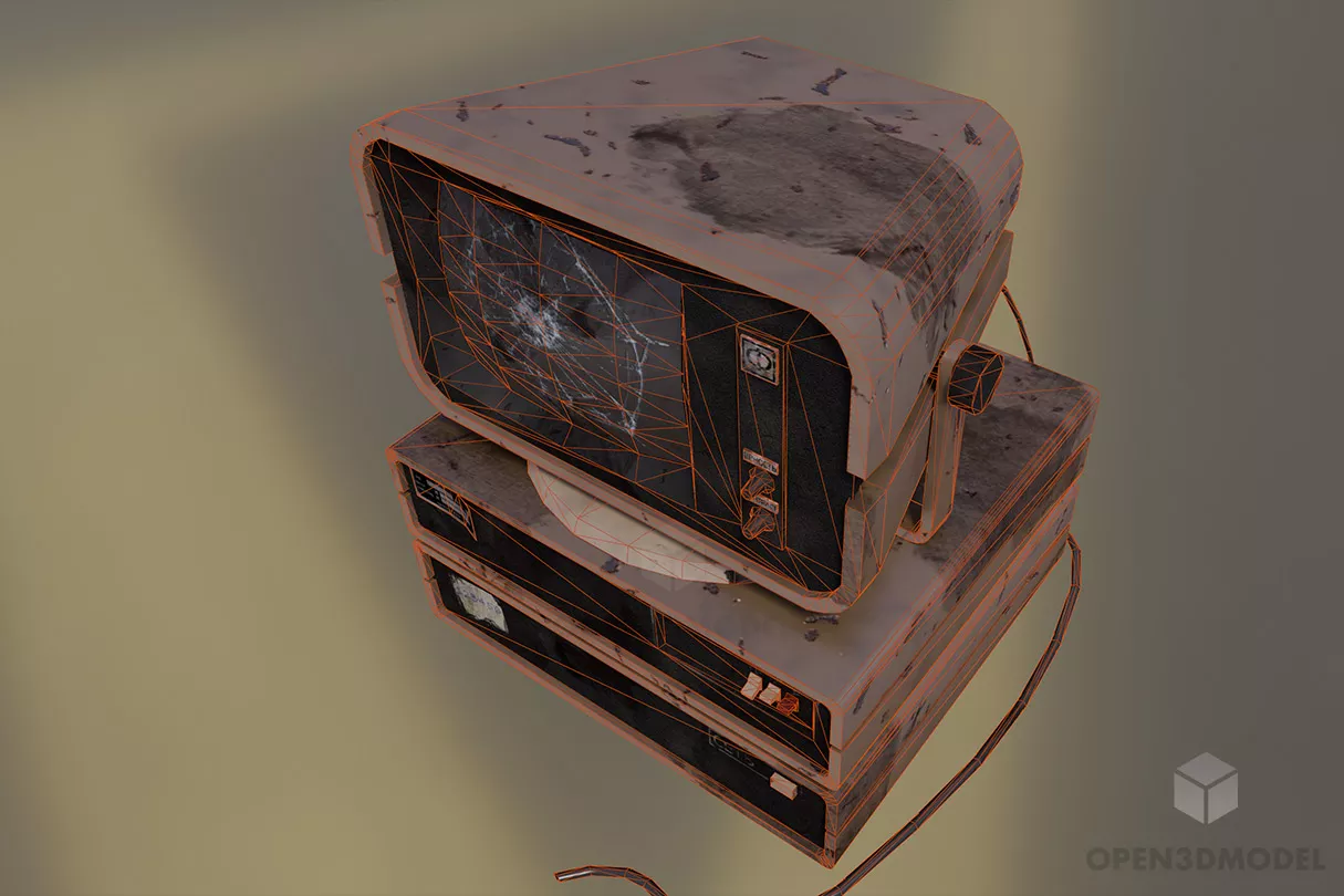 Vintage Computer With Break Crt Monitor 3d model 2