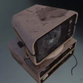 Vintage Computer With Break Crt Monitor 3d model
