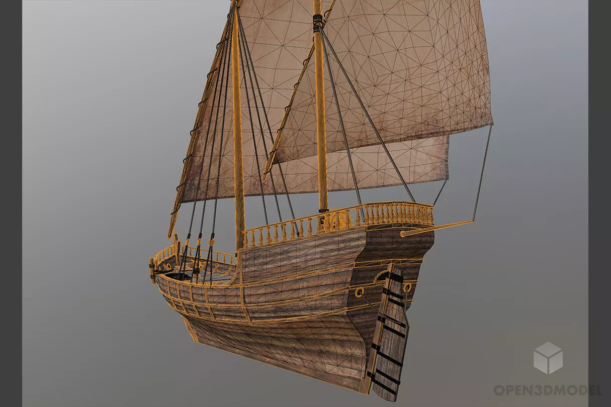 Medieval Wood Sailing Boat 3d model 2