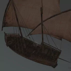 Medieval Wood Sailing Boat 3d model