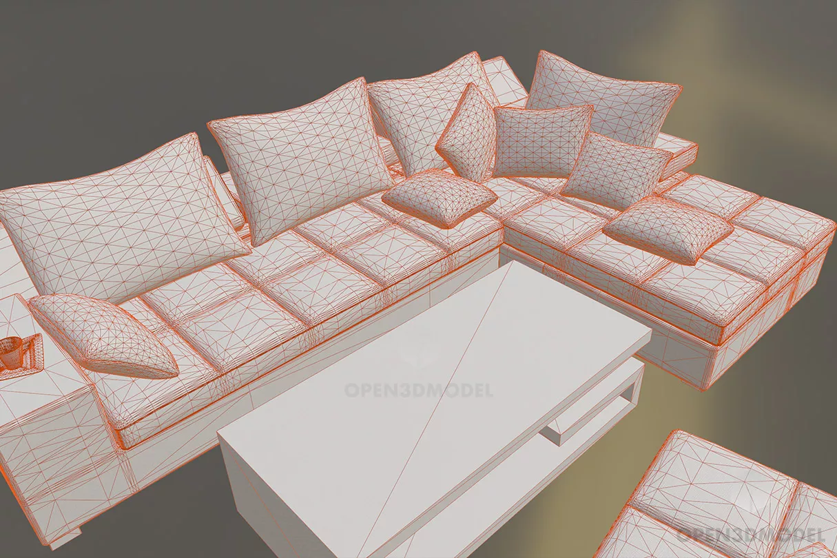 Grey Sofa With Two Pillows 3d model 2