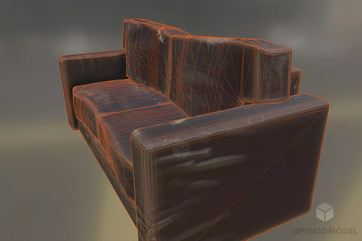 Old Leather Sofa, Damage Leather 3d model 2