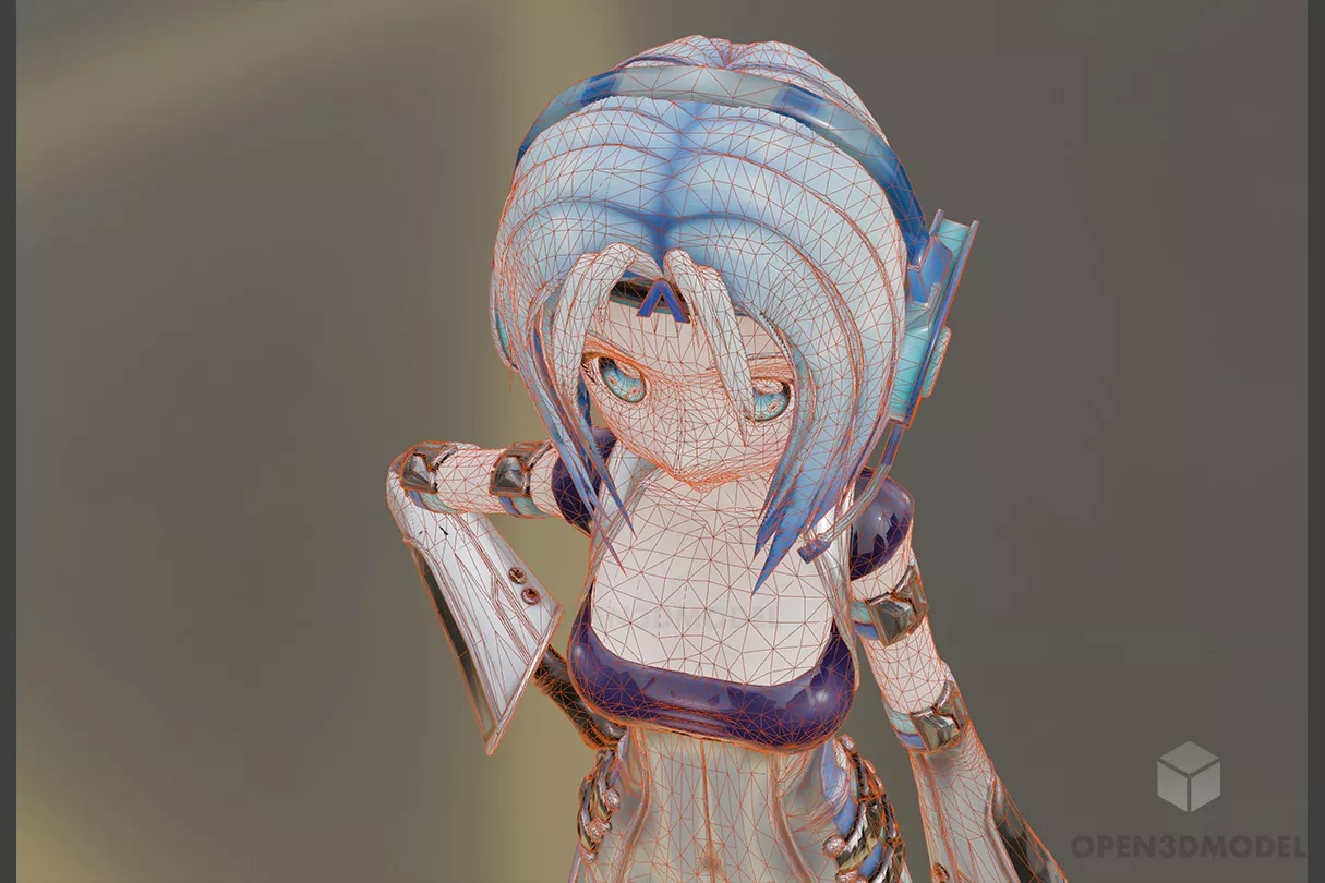 Short Hair Anime Girl Character 3d model 2