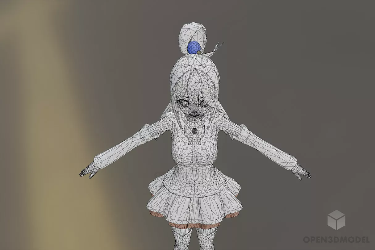 Beauty Anime Girl In Dress Character 3d model 2