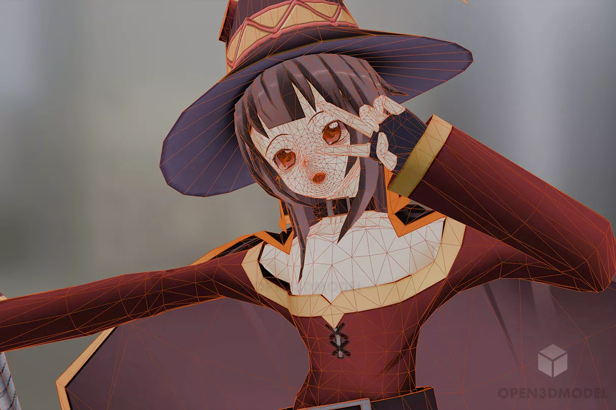Cute Witch Girl, Anime Character 3d model 2
