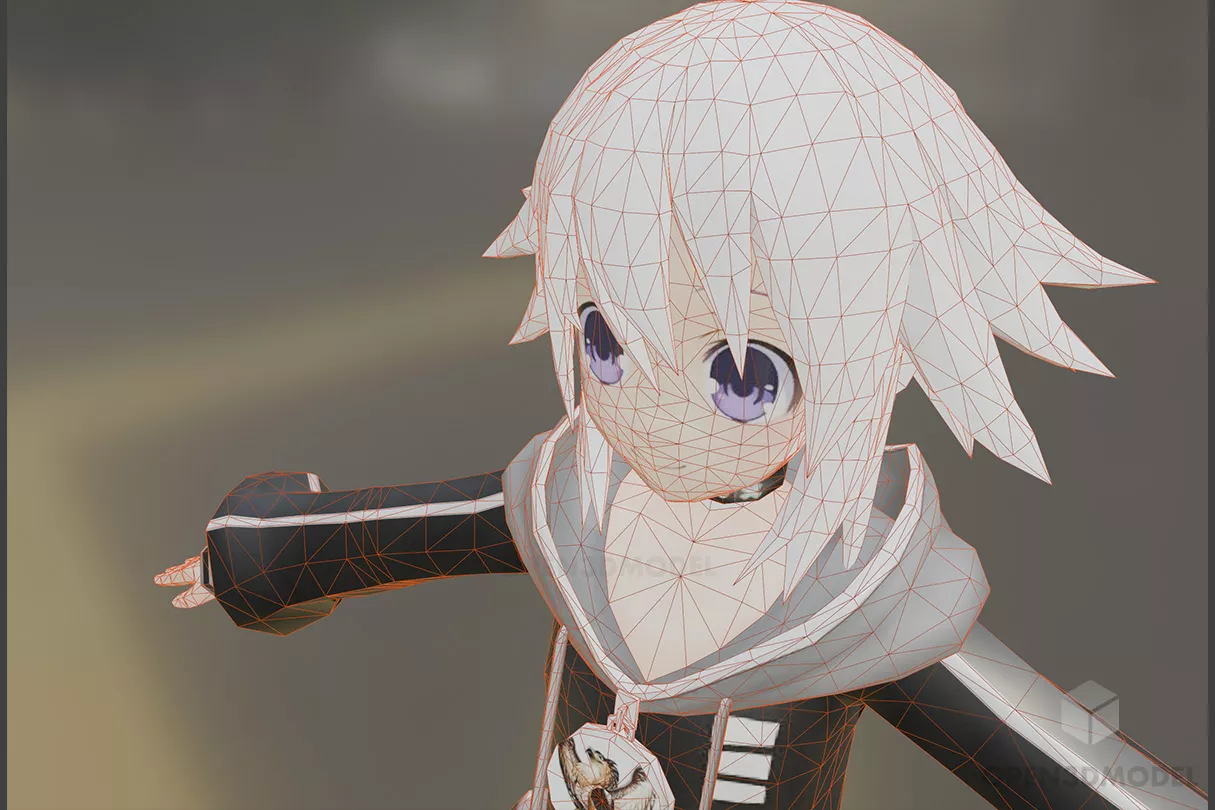White Hair Girl, Anime Character 3d model 2