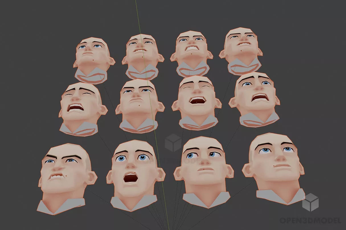 Man Head Expressions Character 3d model Man Head Expressions Character 3d model